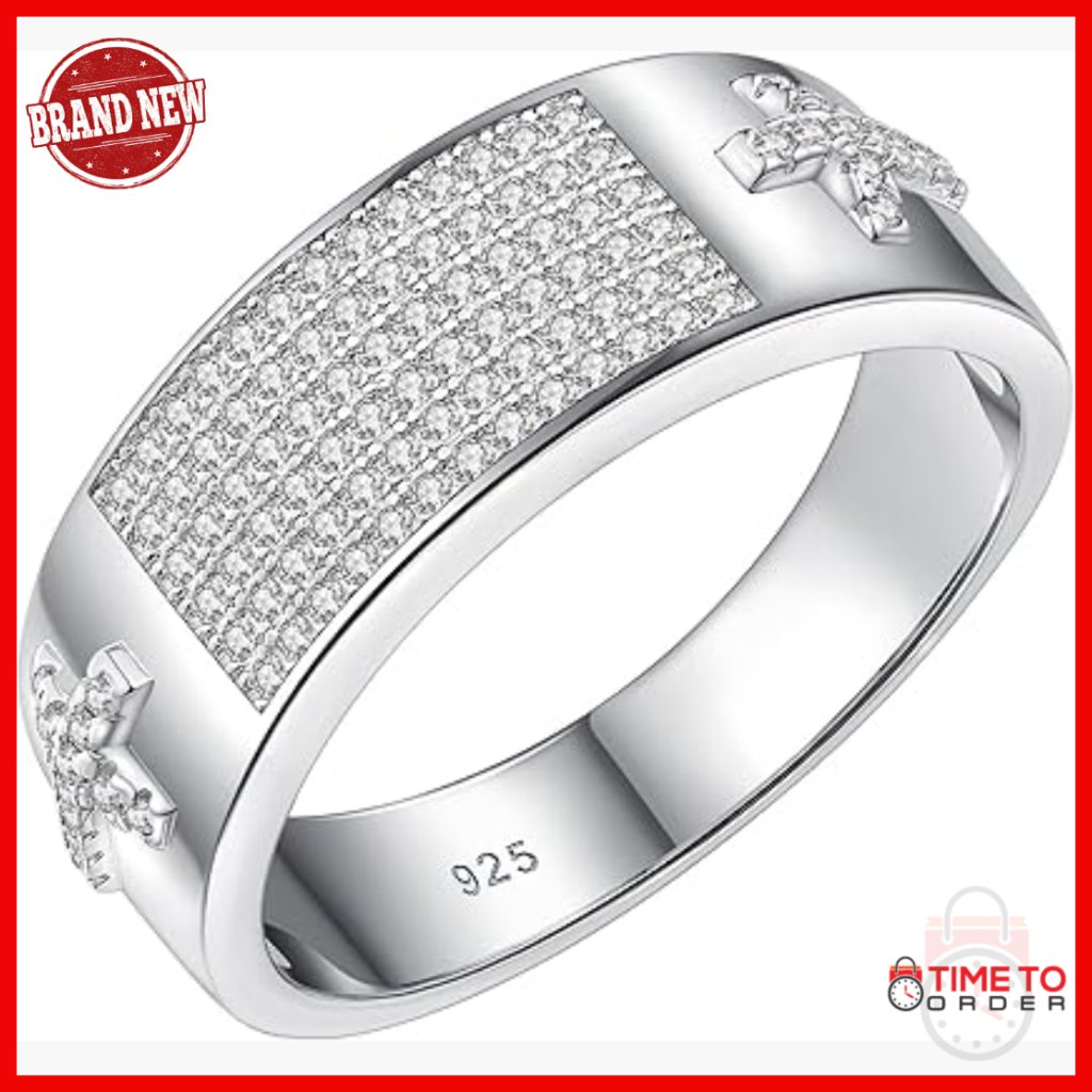 Men's 925 Sterling Silver Wedding Band Pave Moissanite Ring Size 13